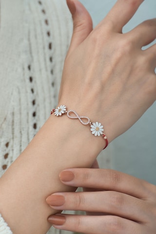 925 Ayar Zirkon Taşlı Papatyalı Gümüş Sonsuzluk Bileklik Rose