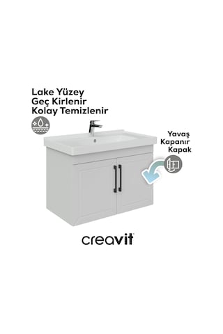 Creavit D20 80 Cm Kapaklı Lavabo Dolabı Beyaz Lake Beyaz