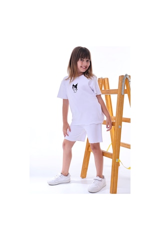 Ribana Beybi Overlok Detaylı Kuromi Nakışlı Alt-üst Takım Beyaz