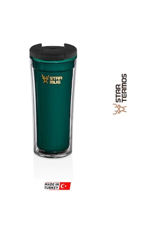 Star Termos Star Mug 350 Ml Opak Seri - Yeşil Çift Katmanlı Mug - Piknik Kamp Outdoor Ofis Kafe Okul Kampüs Yeşil