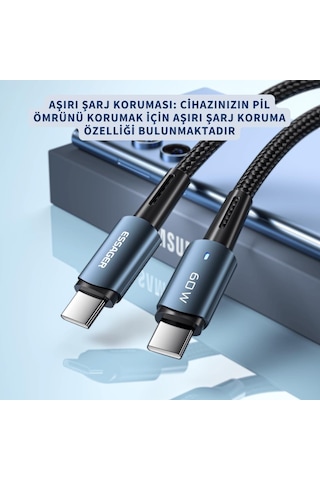 Essager 0.50cm 60w Type C To Type-c Ultra Hızlı Data Şarj Kablosu,süper Dayanıklı Şarj Ve Data Kablosu