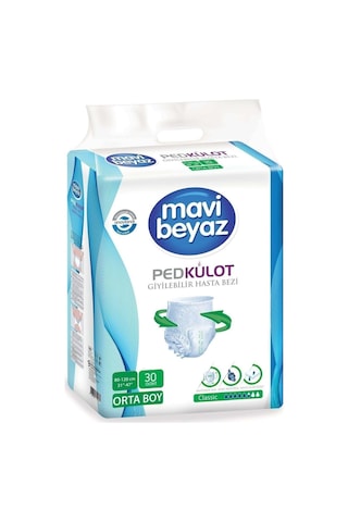 Mavi Beyaz Ped Emici Külot Hasta Bezi Medium Orta 60 Adet