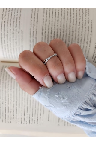 İki Sıralı Çapraz Zirkon Taşlı Ayarlanabilir Silver Gümüş Renkli Yüzük Silver