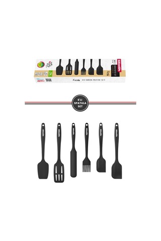 Silikon Mutfak Seti 6 Lı, Isıya Dayanıklı Yanmaz Yapışmaz Silikon Spatula Seti 6 Parça Siyah Siyah