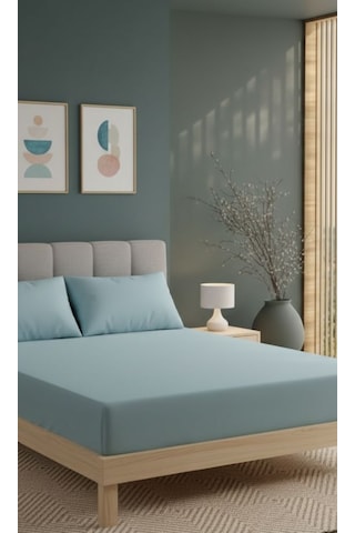 Ranforce Çift Kişilik Lastikli Çarşaf Seti Yastık Kılıflı 180 X 200+30 Turkuaz