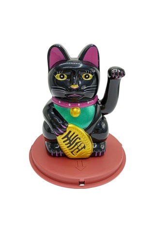 Maneki Neko El Sallayan Şans Kedisi Siyah Solar Güneş Enerjili 11x10cm No2s
