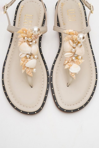Luvishoes Luvi Shoes Joe Bej Deniz Kabuklu Hakiki Deri Parmak Arası Kadın Sandalet Bej