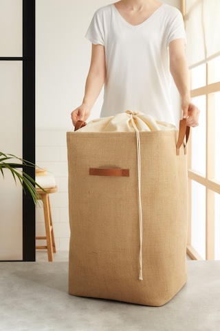 Ocean Home Textile Ağzı Büzgülü Jüt Çamaşır Sepeti 36 x 36 x 57 cm