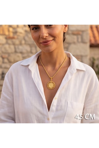 Altın Kaplama Çeyrek Altınlı Kolye - Ajda Model 45 Cm Bnd-199