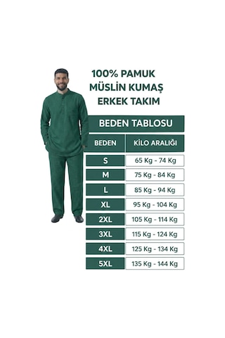 Poriento Gri Geniş Kalıp %100 Pamuk Müslin Erkek Hac Umre Takımı - Hakim Yaka, Uzun Kollu, Terletmez Rahat