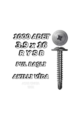 1000 Adet 3.9X16 Rysb Matkapuçlu Pul Başlı Akıllı Vida 1 Paket