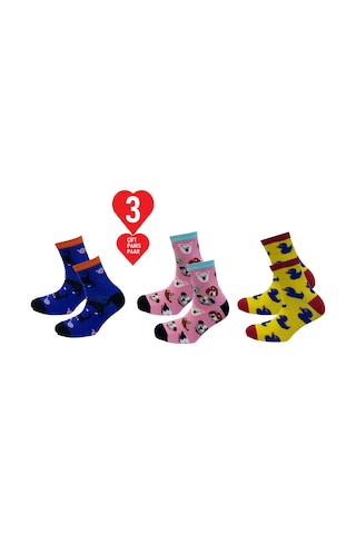 Happy Body 3 Çift Unisex Penye Özel Kutulu Neon ART.10286 1.ROYAL MAVİ-1.PEMBE-1.SARI