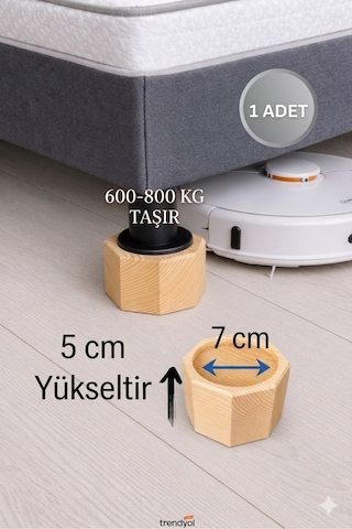 Robot Süpürge İçin Ahşap Baza Yükseltici 5 Cm Yükseltir, Çap.7 Oyuklu Takoz 1 Adet