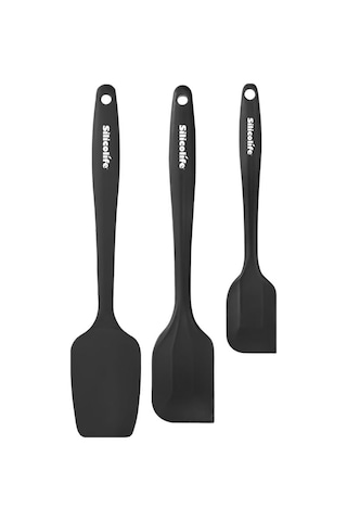 Silicolife 3 Lü Spatula Seti, Isıya Dayanıklı Yanmaz Yapışmaz Silikon Küçük Spatula Büyük Spatula Kaşık Spatula Siyah