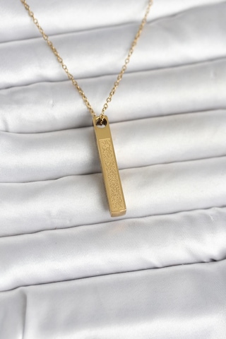316l Çelik Gold Renk Ayetel Kürsi Yazılı Bar Çubuk Kolye Karışık Renk