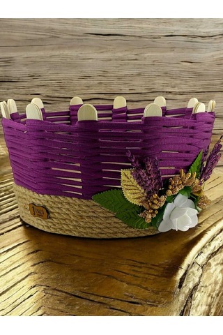 Çok Amaçlı Sepet Hasır El Yapımı Organizer Takı Kutusu Komodin Makyaj Banyo Mor
