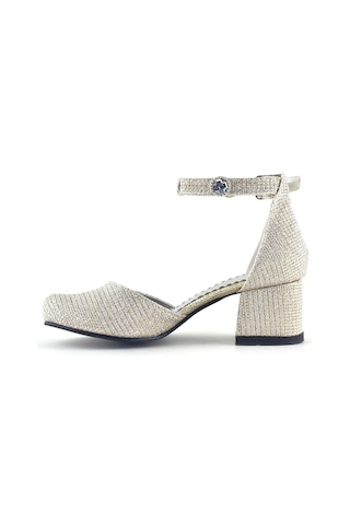 Merida Light Gold Simli Kalın Topuklu Taş Detaylı Kız Çocuk Topuklu Ayakkabı Altın