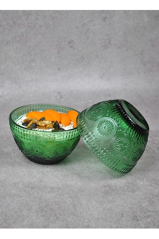 2 Adet Zümrüt Yeşili Cam Bowl Kase Çorba Sunum Kahvaltılık Yulaf