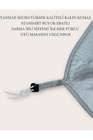 Lüks Yanmaz Ütü Masası Örtüsü Yüksek Kalite Micro Yanmaz Kumaş Ve Kalın Keçeli Çekme İp Sistem Gri