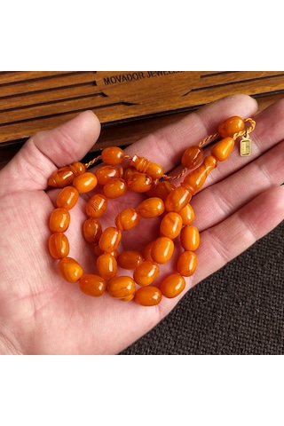8x11 mm Mişmişi Osmanlı Benzetme Sıkma Kehribar Tesbih