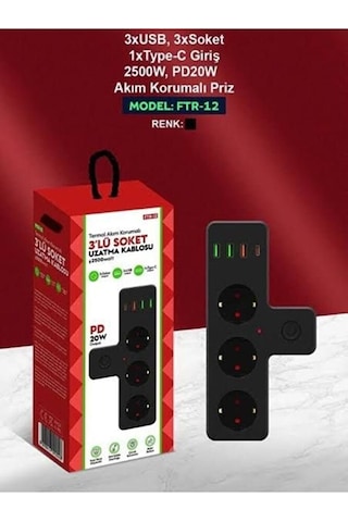 3'lü Akım Korumalı Priz Çoğaltıcı 2500w 3xusb 2.4a 1xtype-c Diğer