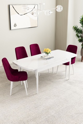Mabel Beyaz 80x132 Açılabilir Yemek Odası Takımı 4 Adet Sandalye Lacivert
