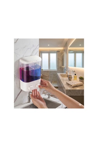 Yapışkanlı Duvar Sabunluk 1000 Ml 2 Bölmeli Banyo Mutfak Şampuan Dispenser V-2 Beyaz