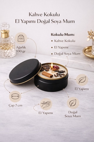 Dekoratif Lüks Soya Mum,el Yapımı Doğal Mum,metal Kutu, Gül Detay Ev Hediyesi, Kahve Kokulu 100 G Kahverengi - Pembe