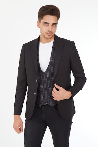 Sposo 5139 Ekose Yelekli Dar Kalıp Siyah Erkek Blazer Ceket Siyah