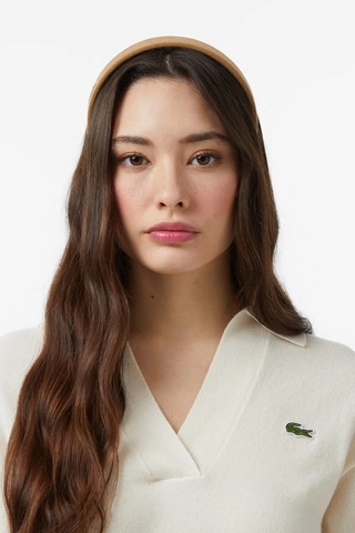 Lacoste Women's Classic Fit Polo Collar Cream Sweater Kadın Polo Yaka Clasic Fit Yün Kaşmir Kazak Krem Krem