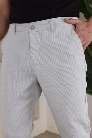 Erkek Casual Slim Fit Cord Desenli Kumaş Pantolon Gri