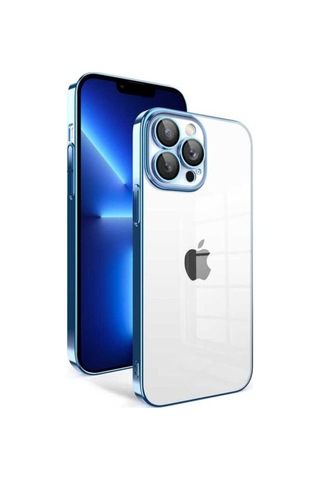 Apple Uyumlu iPhone 12 Pro Kılıf Kamera Korumalı Renkli Çerçeveli Zore Garaj Kapak Mavi Açık