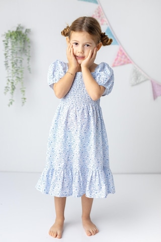 Zeyland Kız Çocuk Desenli Dokuma Midi Elbise-beyaz Cıceklı Beyaz