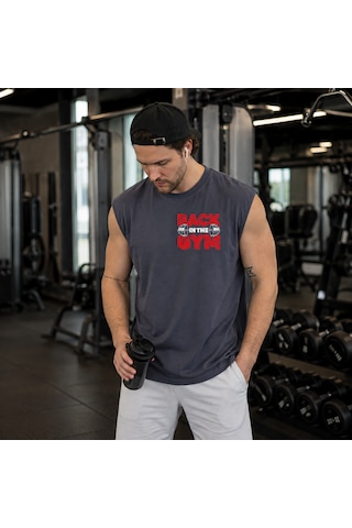 Urbantrendstore Baskılı Sporcu Atleti Gym Tişört %100 Pamuklu T-shirt Füme