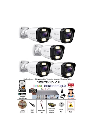 5 Kameralı Gece Renkli 8 Adet Warm Ledli Yeni Nesil 5 Mp Kuruluma Hazır Güvenlik Kamerası Seti