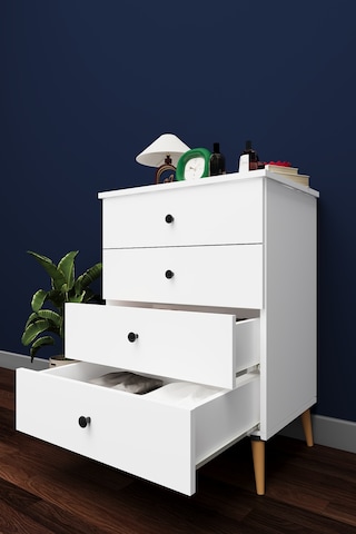 Lüks 4 Çekmeceli Şifonyer Komodin %100 Mdf Çok Amaçlı Düzenleyici Şf01 Beyaz
