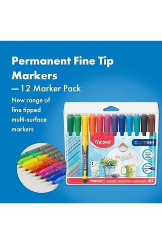 Permanent Marker Ince Uclu Askili Paket 12'li Çok Renkli