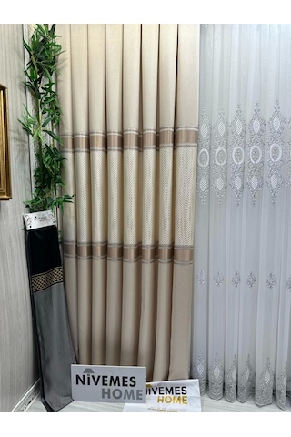 Nivemeshome Mozaik Ft614163 V-101 Krem 1/3 Sık Pileli Fon Perde Apm Krem