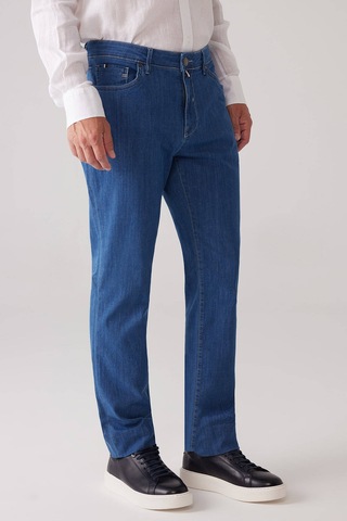 Ysf Erkek Mavi Likralı Pamuklu Regular Fit Jean Kot Pantolon