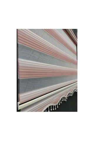 Soft Pudra Pembesi Krem Renk Geçişli Boncuklu Zebra Stor Perde Pudra Pembesi - 97256758 Pudra Pembesi
