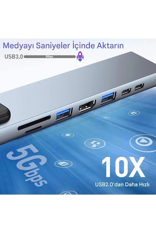 Tablet Usb Dönüştürücü Typ c usb Type Hub 8 in 1 Hdmı Sd Micro Apple Uyumlu MacBook Pro Air
