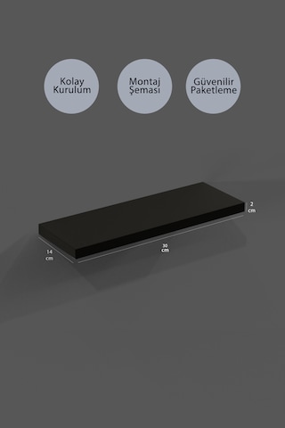 Yankı-BYEG 30 cm 4lü Mat Siyah Mdf Duvar Rafı Çiçeklik