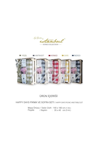 İyi Geceler %100 Pamuklu Happy Days Minimal Doğal Ahşap Ekmek Sepetli Sofra Ve Piknik Seti 7 Parça - Antrasit