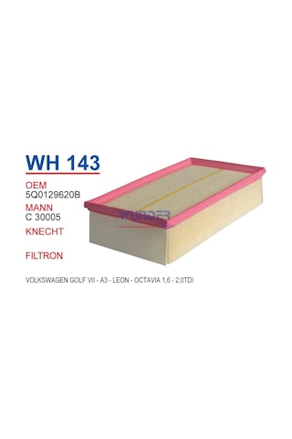 WUNDER WH143 HAVA FİLTRESİ - VOLKSWAGEN GOLF VII - A3 - LEON - O WUNDER WH143 HAVA FİLTRESİ - VOLKSWAGEN GOLF VII - A3 - LEON - O