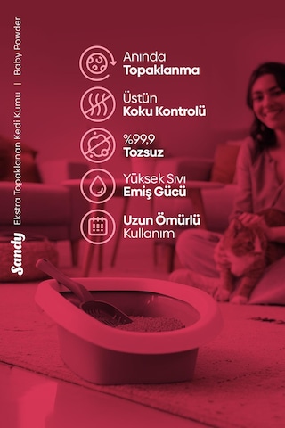 Sandy Bebek Pudrası Kokulu Topaklanan Kedi Kumu 2 x 10 KG