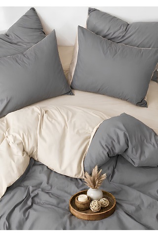 Krem & Gri Tek Kişilik Nevresim Takımı Modern Minimal Seri Krem-gri