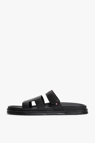 Tommy Hilfiger Erkek Ayarlanabilir Premium Siyah Deri Sandalet-13409 Siyah