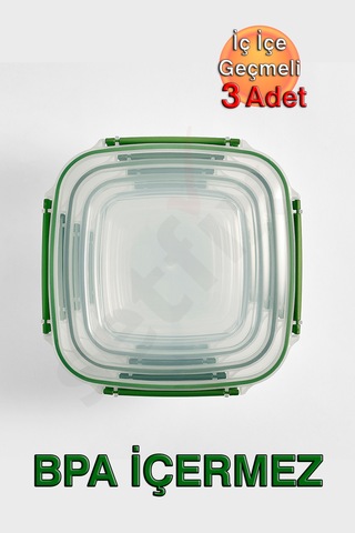 Lock&fresh Master Kare Saklama Kabı 350, 600, 1025 Ml Üçlü Set Kırmızı