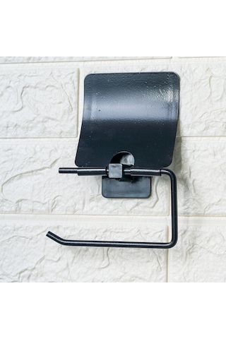 Banyo Dekoru İçin Yapışkanlı Paslanmaz Siyah Metal Kapaklı Tuvalet Kağıt Tutucu Diğer
