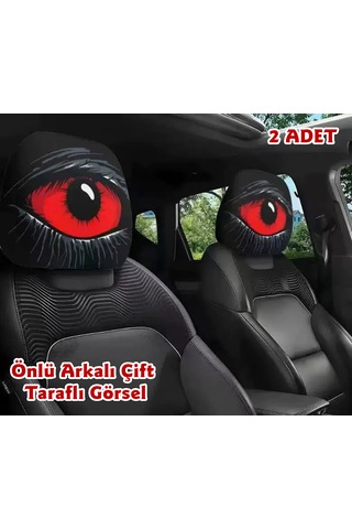 Kırmızı Göz Çift Taraflı Dekoratif Oto Başlık Kılıfı/maske 2'li Kırmızı-Siyah